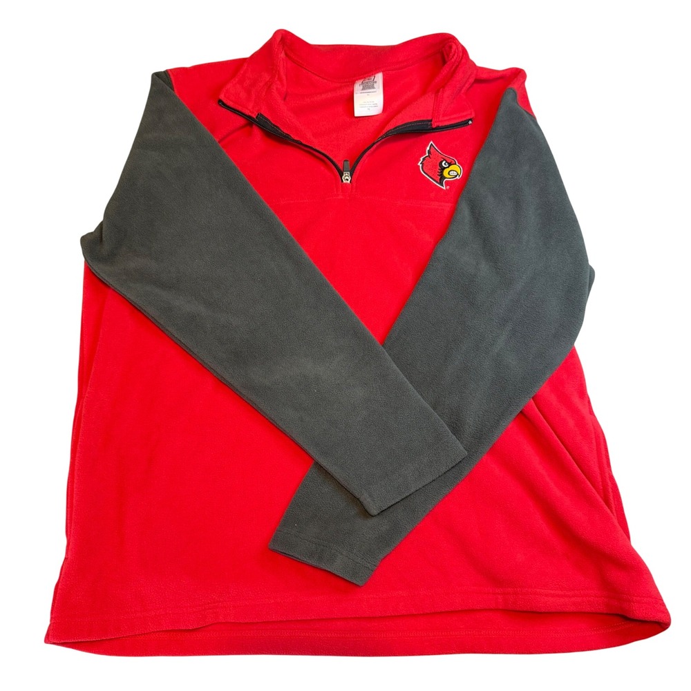 ProEdge Louisville‎ Cardinals NCAA Fleece Quarter Zip Pullover Mens XL Red Gray